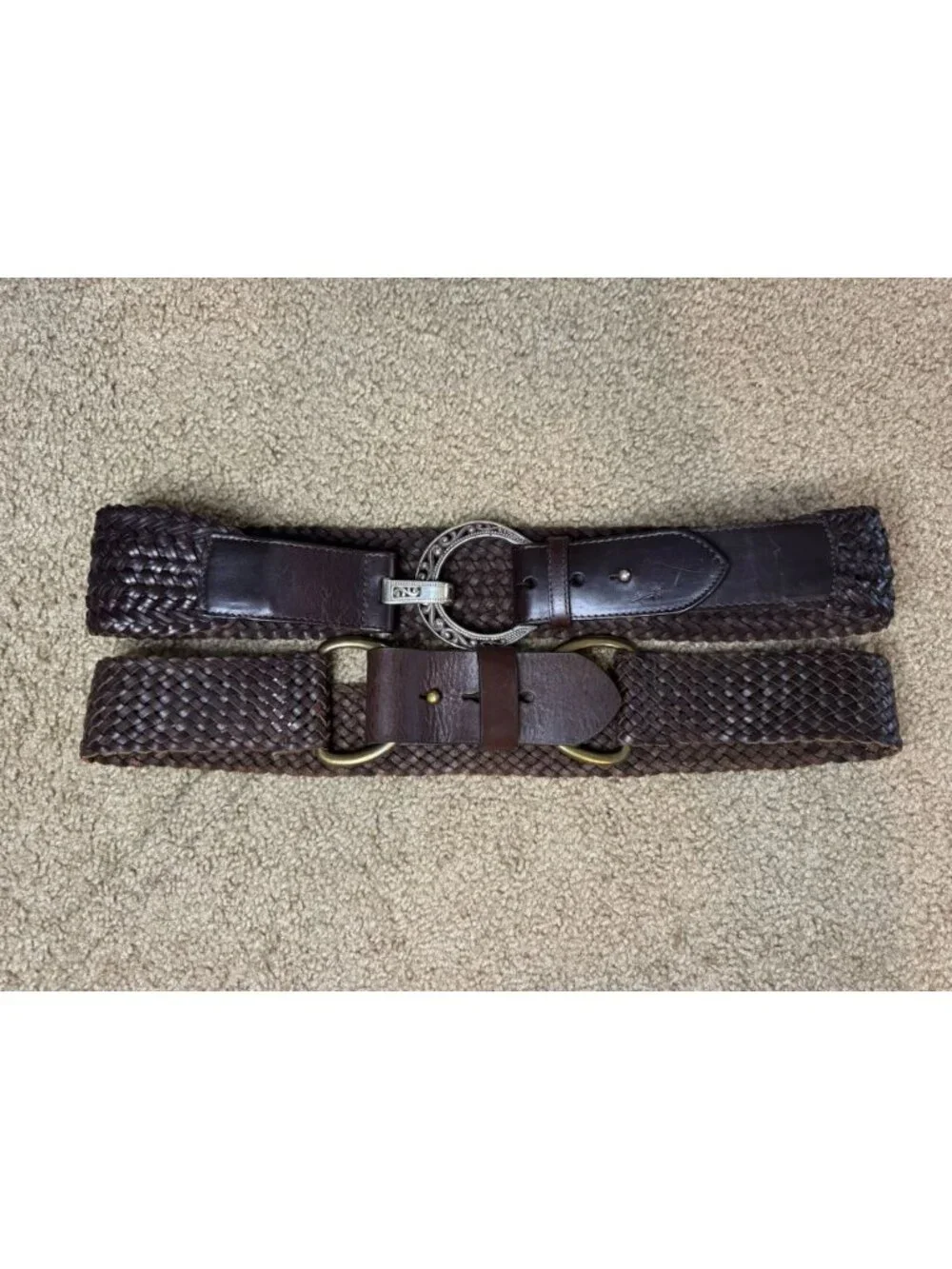 JCREW BRIGHTON Women Woven Brown Leather Belt Sz 34/MEDIUM Western Cowgirl Rodeo